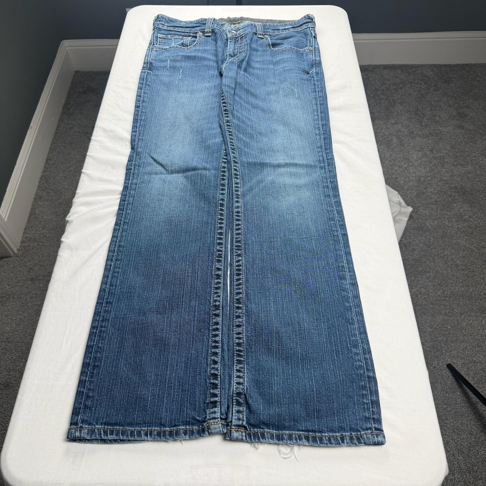 Hurley Jeans Mens 32x32 Blue Medium Wash Regular Bootcut Distressed Embroidered - Picture 5 of 7